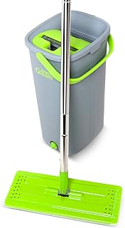 EasyGleam Wischmopp und Putzeimer Set - Flacher Bodenwischer mit Edelstahlgriff - Innovativer Zwei-Kammer-Eimer für Nass- Trackennutzung - Zwei Wiederverwendbare Pads Enthalten - für Alle Bodentypen