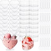 Reallnaive 38 Pack Valentine's Day Heart Shaped Dessert Cups 5 oz and 3 oz Mini Dessert Cups with Spoons Clear Plastic Appetizer Cups Heart Parfait Cup Disposable Dessert Containers for Cakes Wedding