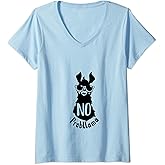 Womens No Probllama Shirt, Lama Shirt, Funny Tshirt, Finny Shirt V-Neck T-Shirt
