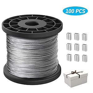 1/16 Wire Rope,Stainless Steel 304 Wire Cable,7x7 Strand Core,328FT Length Cable,368 lbs Breaking Strength