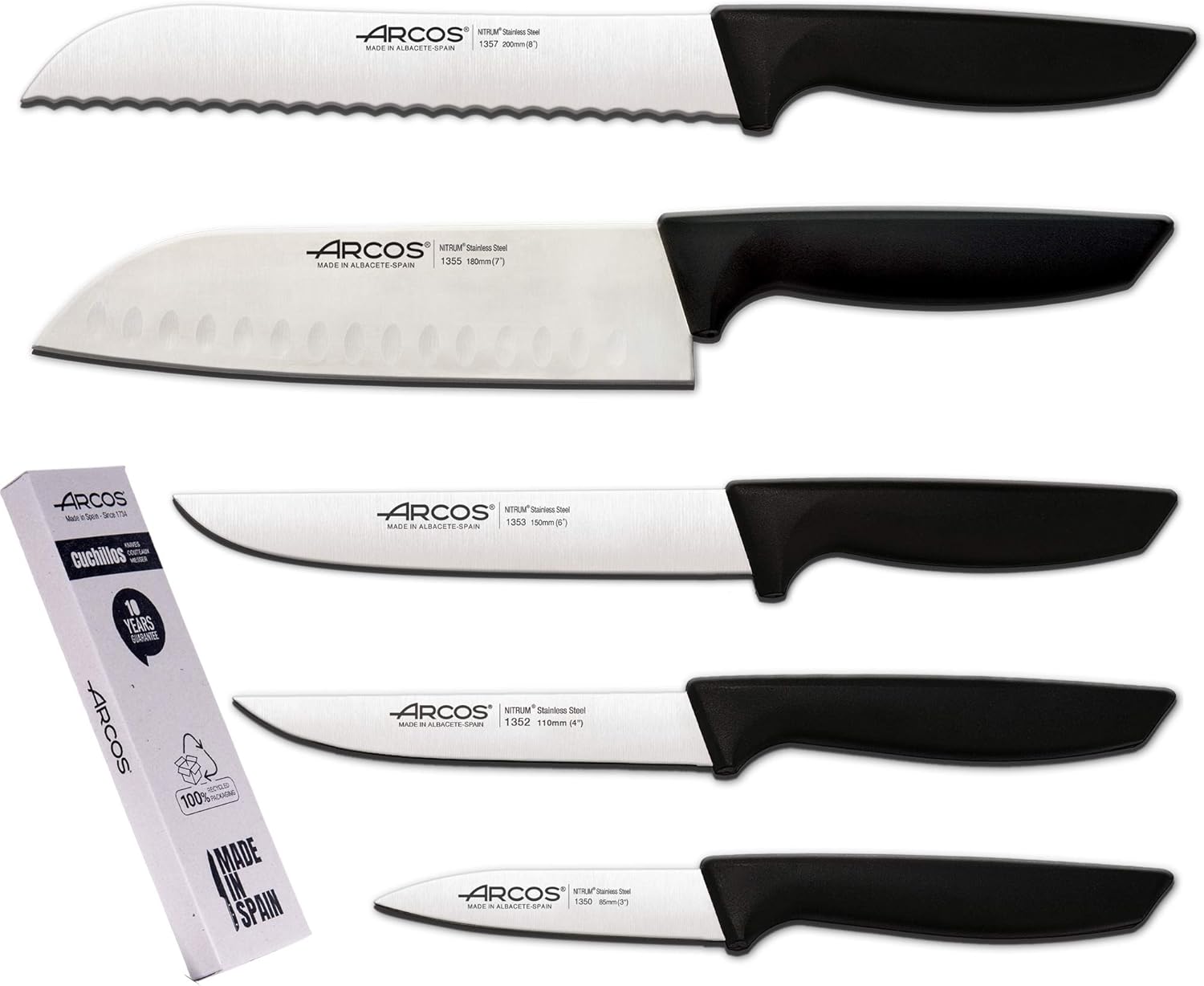 Coltelli Da Cucina Professionali Utensili Da Cucina Set Di Coltelli Da Cucina Coltelli In Acciaio Inox Con Manico Nero 5 Pezzi Arcos Lavastoviglie Coltello Giapponese Santoku Set Di Coltelli Da Cucina Coltelli
