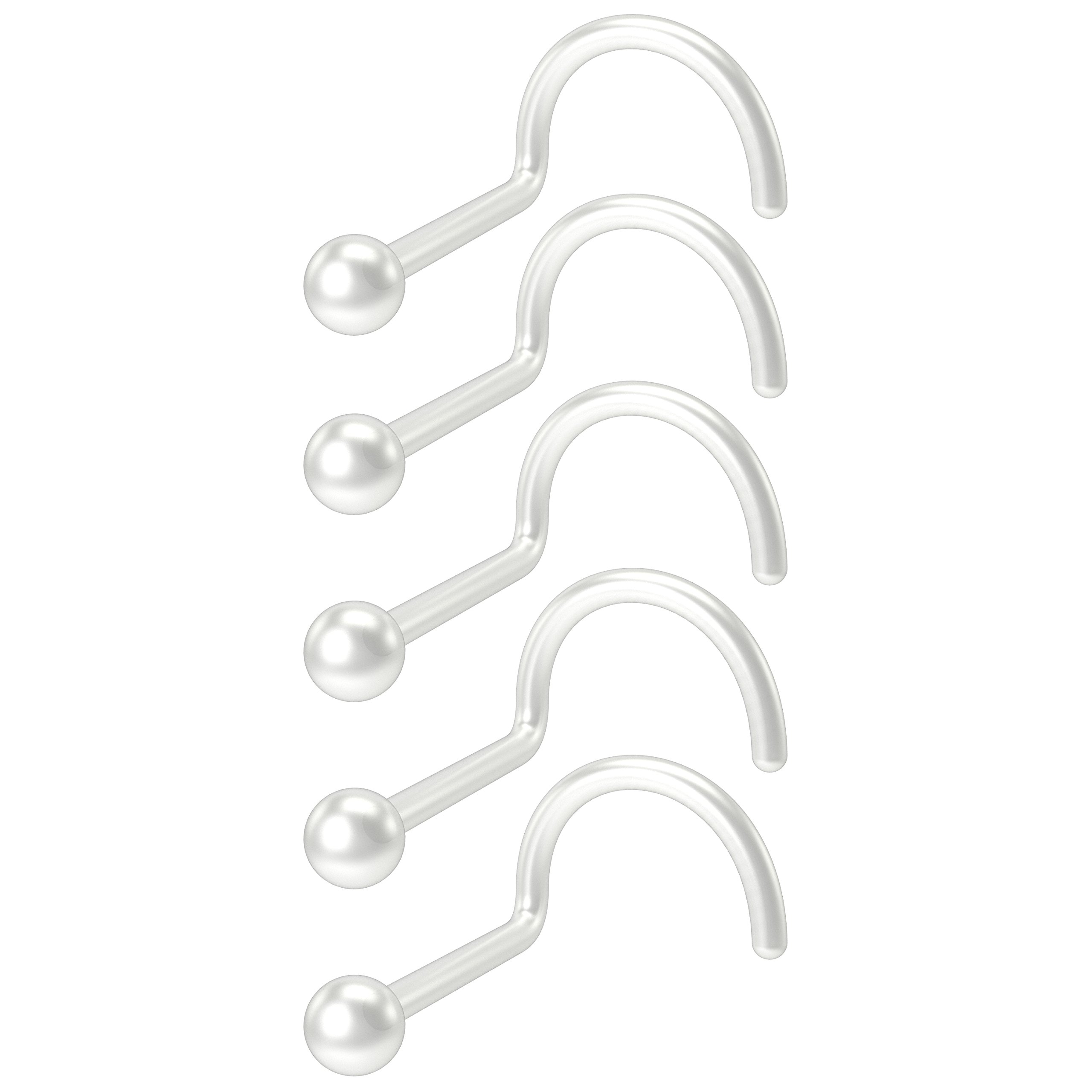 5pc 20g 0.8mm Nose Bar Screws Clear Retainer Keeper Ring Bioplast Flexible Bioflex Bend Plastic Hidden Invisible Stud