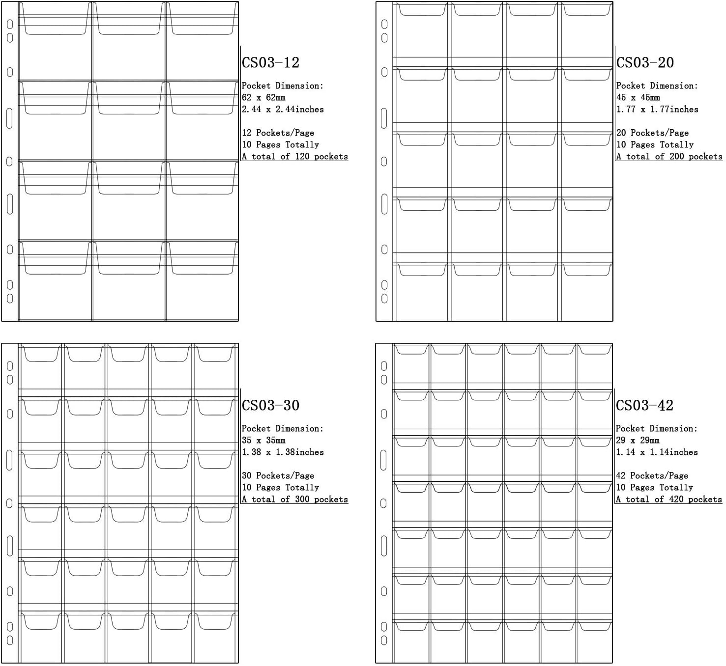 Uncle Paul Coin Collecting Pages 5 Sheets 12 Pockets Standard 9Hole Coin Pocket Inserts Collecting Sleeves for Coins CS03512: Toys & Games