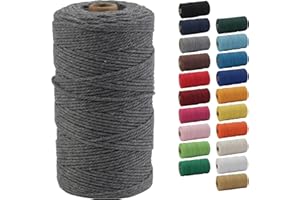 Macrame Cord, POZEAN 2mm x 220 Yards (About 200m) Colored Macrame Rope, 100% Natural Cotton Rope for Wall Hanging,Plant Hangers,DIY Crafts Knitting,Christmas Wedding Decorative Projects(Grey)