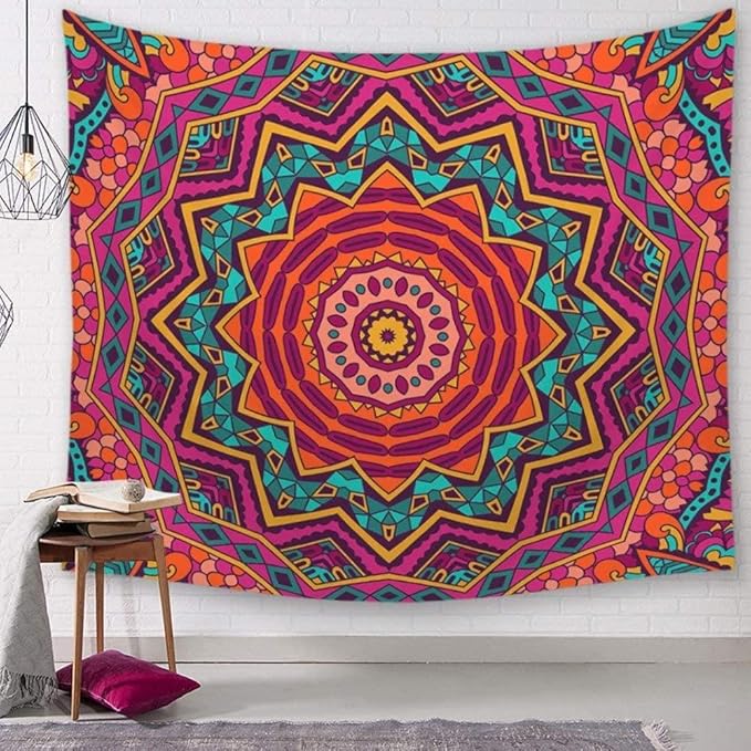 Yijiujiu Tapices Mandala Verde Azulado y Morado Indio Bohemio Hippie