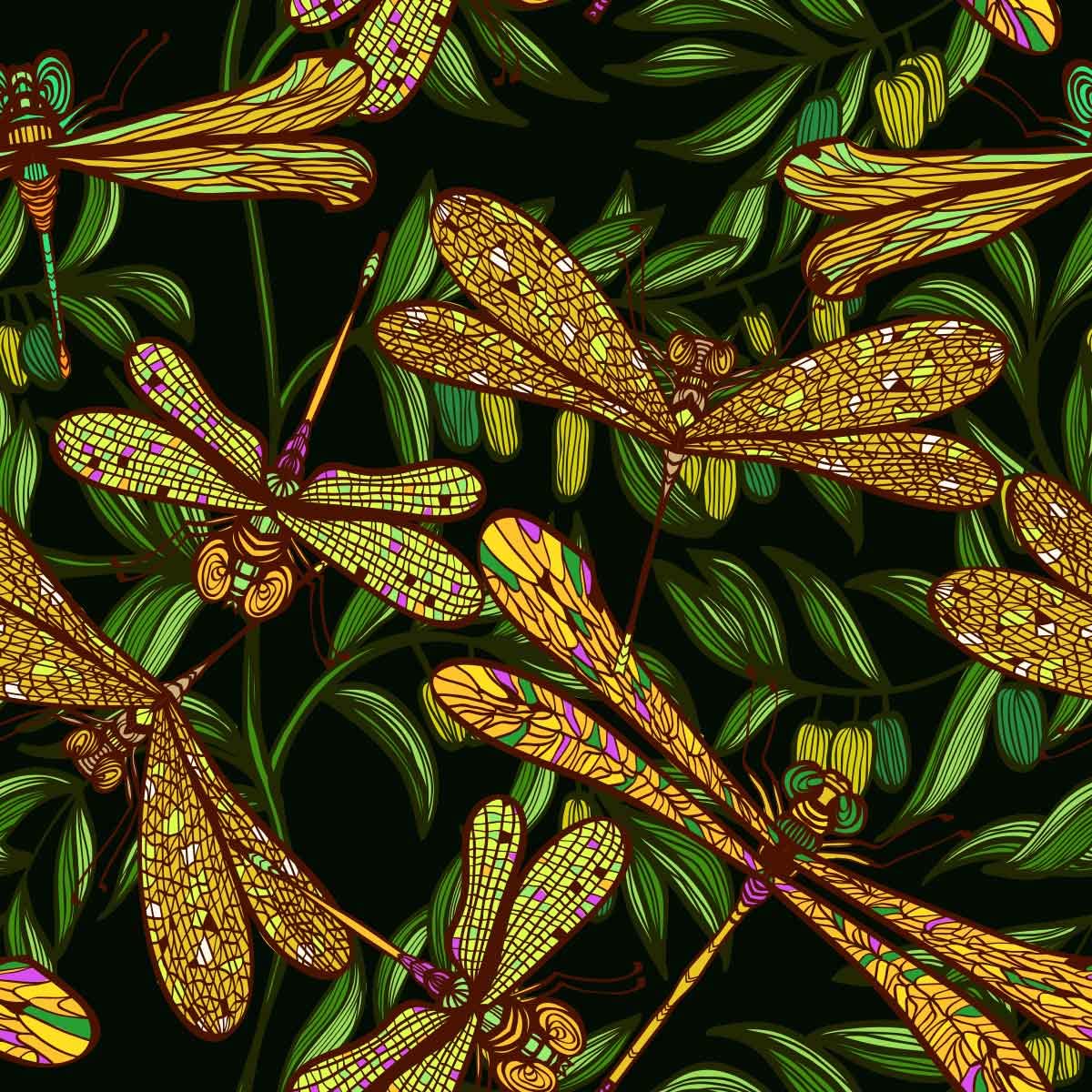 Dragonfly Upholstery Fabric by The Yard,Ornamental Dragonfly Printed Reupholstery Fabric for Chairs,Leaves Branches Nature Vibes Decorative Waterproof Outdoor Fabric,3 Yards,(L276*W150cm) Dark Green