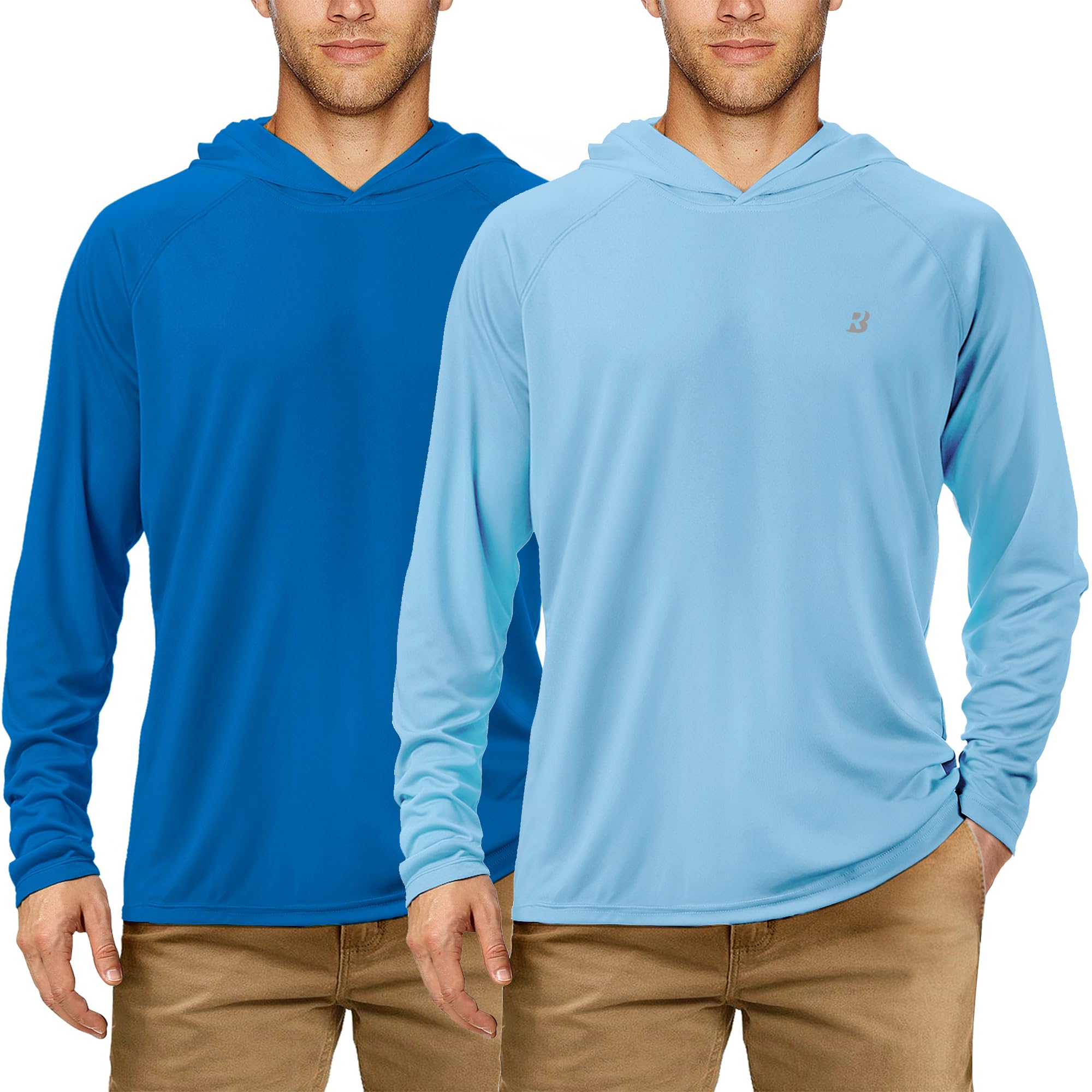 Roadbox 2 Pack UPF 50+ Fishing Shirts for Men Long Sleeve Sun Protection Hoodie Lightweight Outdoor UV Hiking Shirts Image