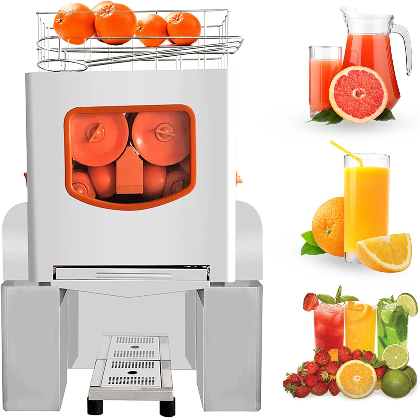 Commercial Orange Juicer Machines, Heavy Duty Professional Automatic Citrus Juicer with Faucet and Pull-Out Filter Box, Electric Juice Squeezer for Oranges Lemons Citrus, 20-30 Oranges Per Min