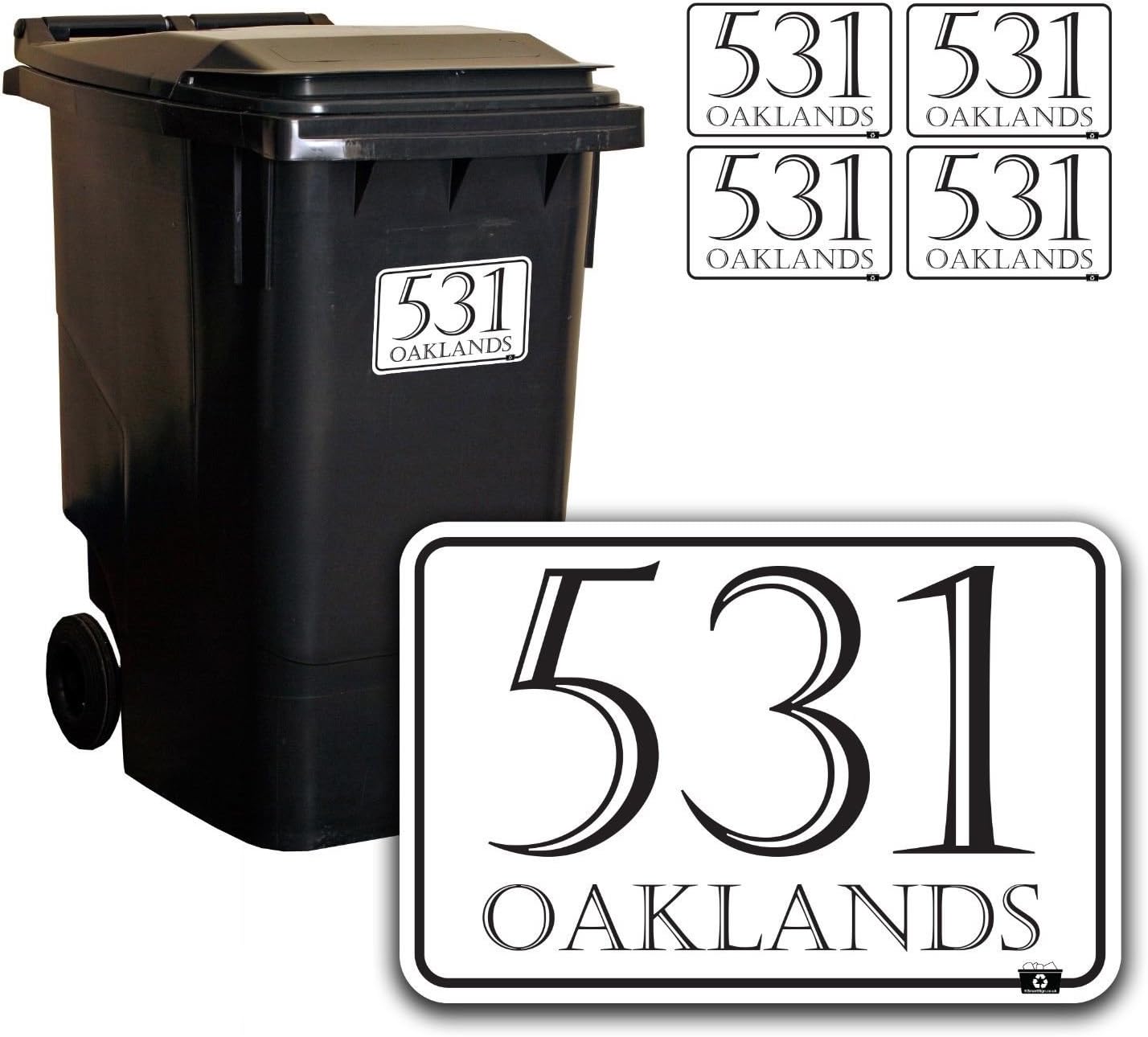 Personalised Printed Wheelie Bin Number Stickers with number and road