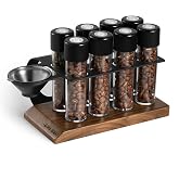 MHW-3BOMBER Single Dose Coffee Bean Storage Tubes, 8 pcs, Coffee Bean Cellars with One-Way Exhaust Valve,Espresso Dosing Vials with Walnut Stand &amp; Hopper, C5152-OS