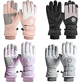 kuchisity 4 Pairs Winter Ski Snow Gloves for Men Women, Waterproof & Windproof Warm Motorcycle Gloves, Anti-Slip Thermal Touchscreen Gloves for Skiing, Cycling, Running Hiking, Driving