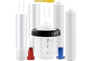 RRJ Disposable Paint Cup Spray Gun Cup, Paint System for LVLP and HVLP Spray Gun Kit 600 ML Mixing Cup with 50 Cups Liners an