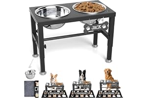 SHAINFUN Elevated Dog Bowls with Mat for Medium Large Dogs, Raised Dog Bowl Stand with 2 Stainless Steel 58oz Bowls, Tall Dogs Food Water Bowl Holder