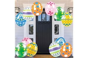 CONFUCIA 12 Colorful Inflatable Easter Eggs Outdoor Decorations - 18Inch Giant Egg Blow Ups for Yard & Home, Large Decorative Hanging Inflatables Holiday Party Decor Kit