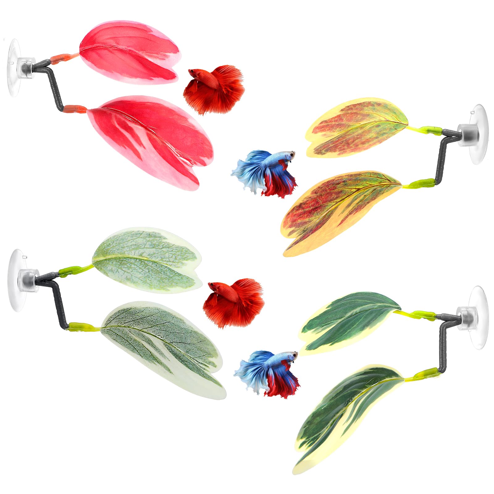 Photo 1 of Yuanchu 4 Pcs Betta Leaf Hammocks, Betta Bed Resting Spot Plastic Small Fish Tank Decor with Suction Cups Resting Spots for Betta Guppy Tetra Aquarium Accessories