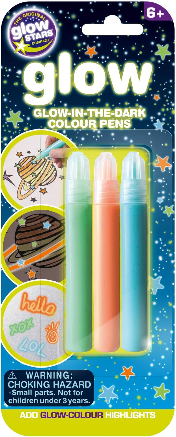 The Original Glowstars Company Glow In The Dark Colour Pens, Pack of 3, Multicolour Blue