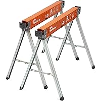BORA Workhorse Saw horses 2 pack Folding Heavy Duty Legs, Metal Saw horse with 2x4 Bracket Built in Bottle Opener Professiona