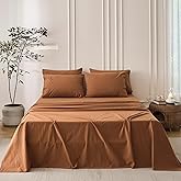 BDEAR 6PS Deep Orange Queen Size Bedding Sets Linen Like Cotton Bed Set Oeko-TEX Standard 100% Washed Cotton Deep Pocket Queen Size Fitted Sheet Plus Cozy Flat Sheet and 4 Pillowcases