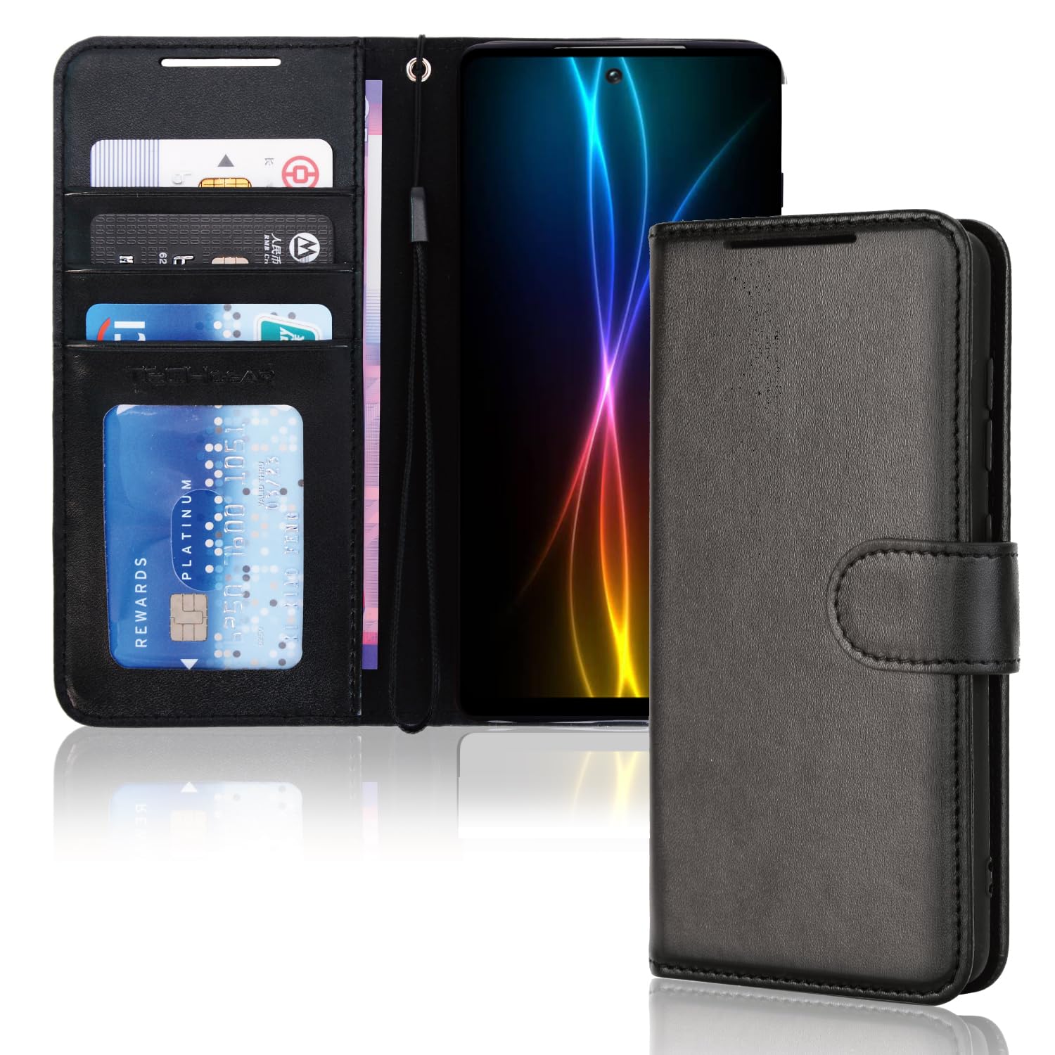 TECHGEAR Galaxy Note 20 Ultra Leather Wallet Case, Flip Protective Case Cover with Wallet Card Holder, Stand and Wrist Strap - Black PU Leather with Magnetic Closure For Samsung Galaxy Note 20 Ultra