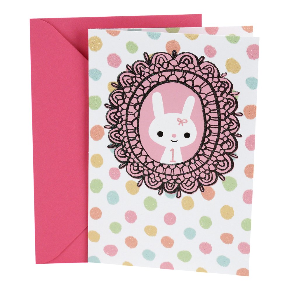 Amazon Com Hallmark 1st Birthday Greeting Card For Girl Bunny In