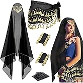 GZJINYUAN 4Pcs Belly Dancer Outfit Sets, Chiffon Head Scarf,Belly Dance Hip Scarf, 2 Coin Wrist Bracelets, 50 Bobby Pins