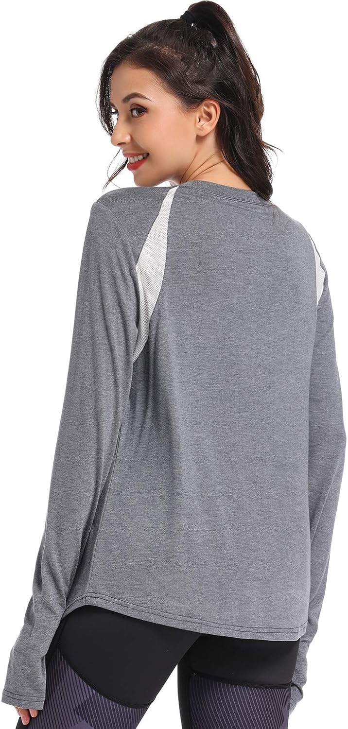 Muzniuer Women's Workout Long Sleeve T Shirt Plain Long Sleeve Shirt Yoga Tops Gym Sports T-Shirt with Thumb Hole: Clothing