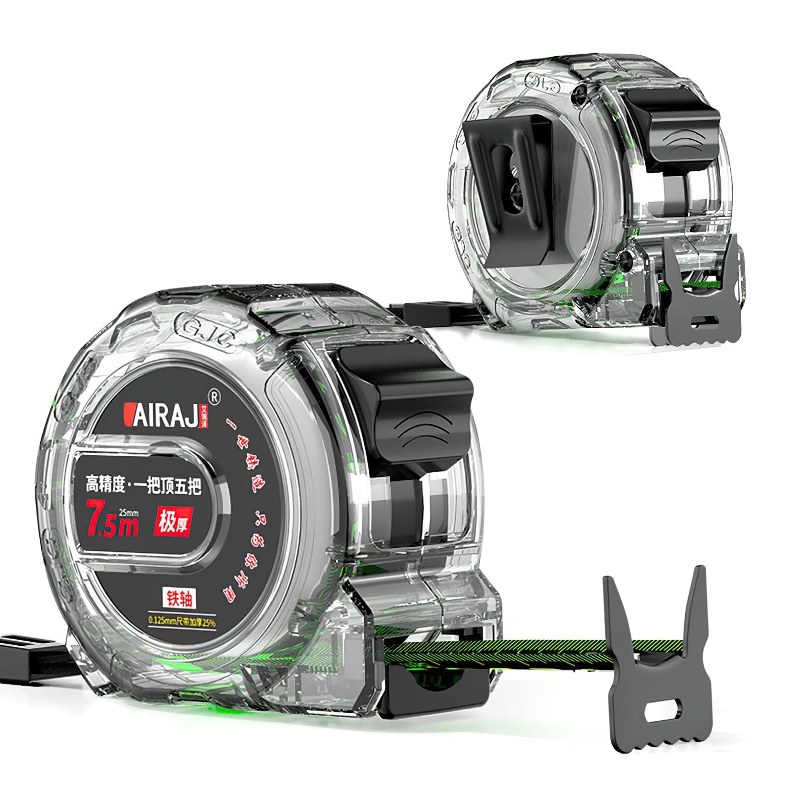 7.5M/24.6ft Tape Measure, Stainless Steel Retractable Double Sided Graduated, Width 25mm Fluorescent Transparent Steel Precision Measuring Tape for Industrial, Easy To Read Self Lock Measuring