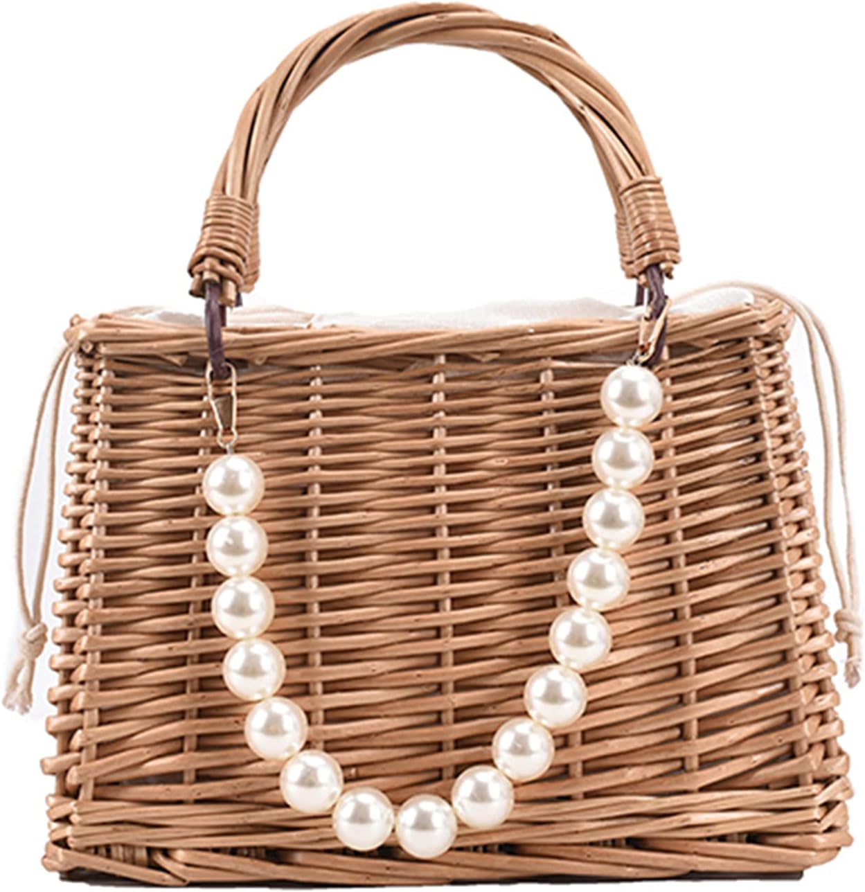 SHUWNDFashion Straw Bags for Women Beach Rattan Woven Tote Handbags Ladies Summer Top-handle Bags Hobo Purse with Pearl Ornaments