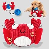 Zrbtk Squeak Dog Toys for Aggressive Chewers, No Stuffing Squeak Dog Chew Toys for Aggressive Chewers, Interactive Dog Toy Ball with Crinkle Paper for Medium Dogs, Large &amp; Small Breeds (A-Red Crab)
