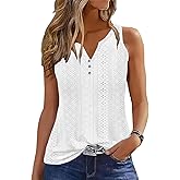 Disamer Tank Tops for Women 2026 Summer Casual Button Down Shirts Loose Fit V Neck Sleeveless Tshirt Blouse