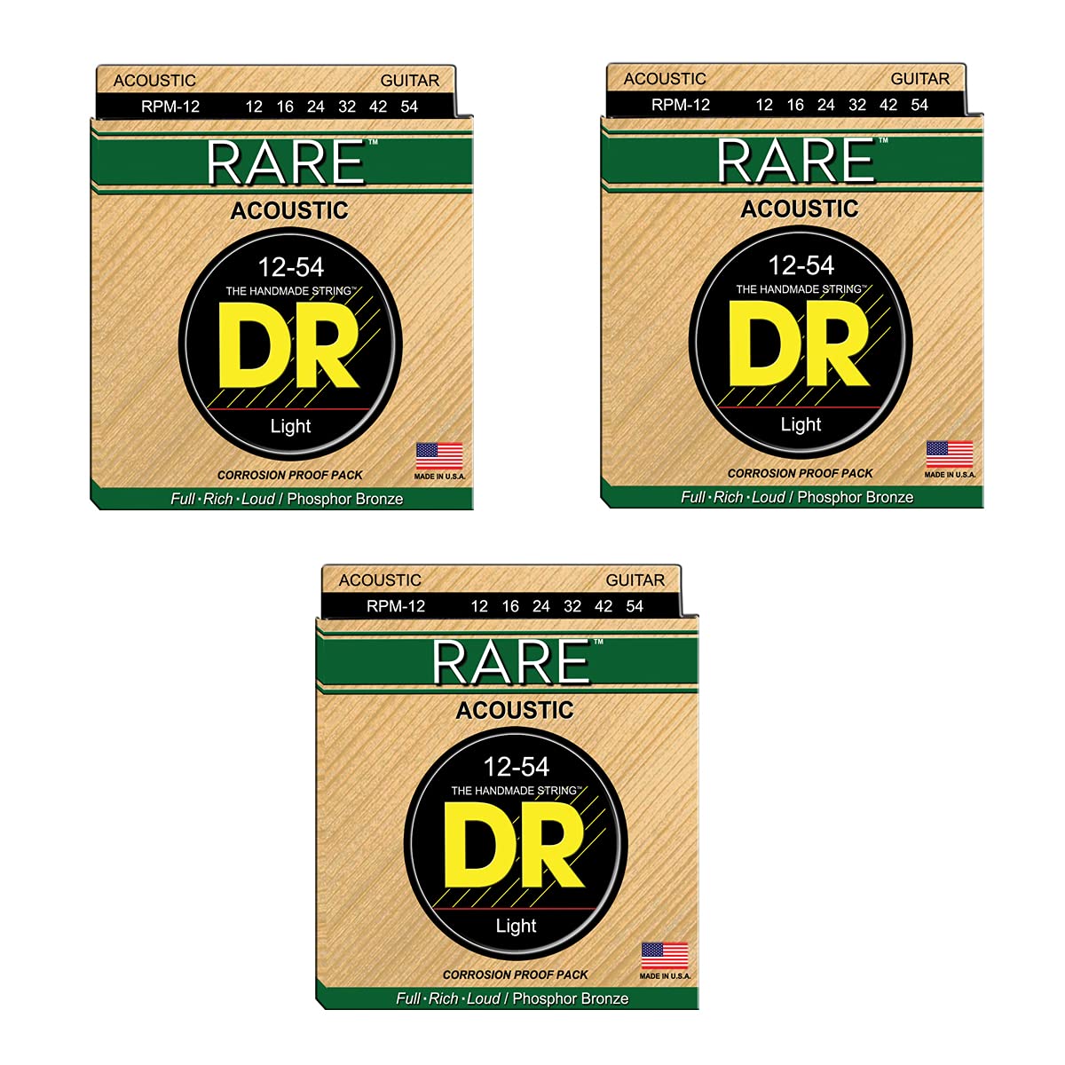 DR RPM-12 - Rare western guitar strings, 012-054, 3 Pack