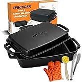 IPROUDER 2-in-1 Pre-Seasoned Cast Iron Casserole Dish with Skillet Lid, Cast Iron Dutch Oven, Rectangular Baking Pan, Baking Dish for Lasagna, Sourdough Bread,13"x9"