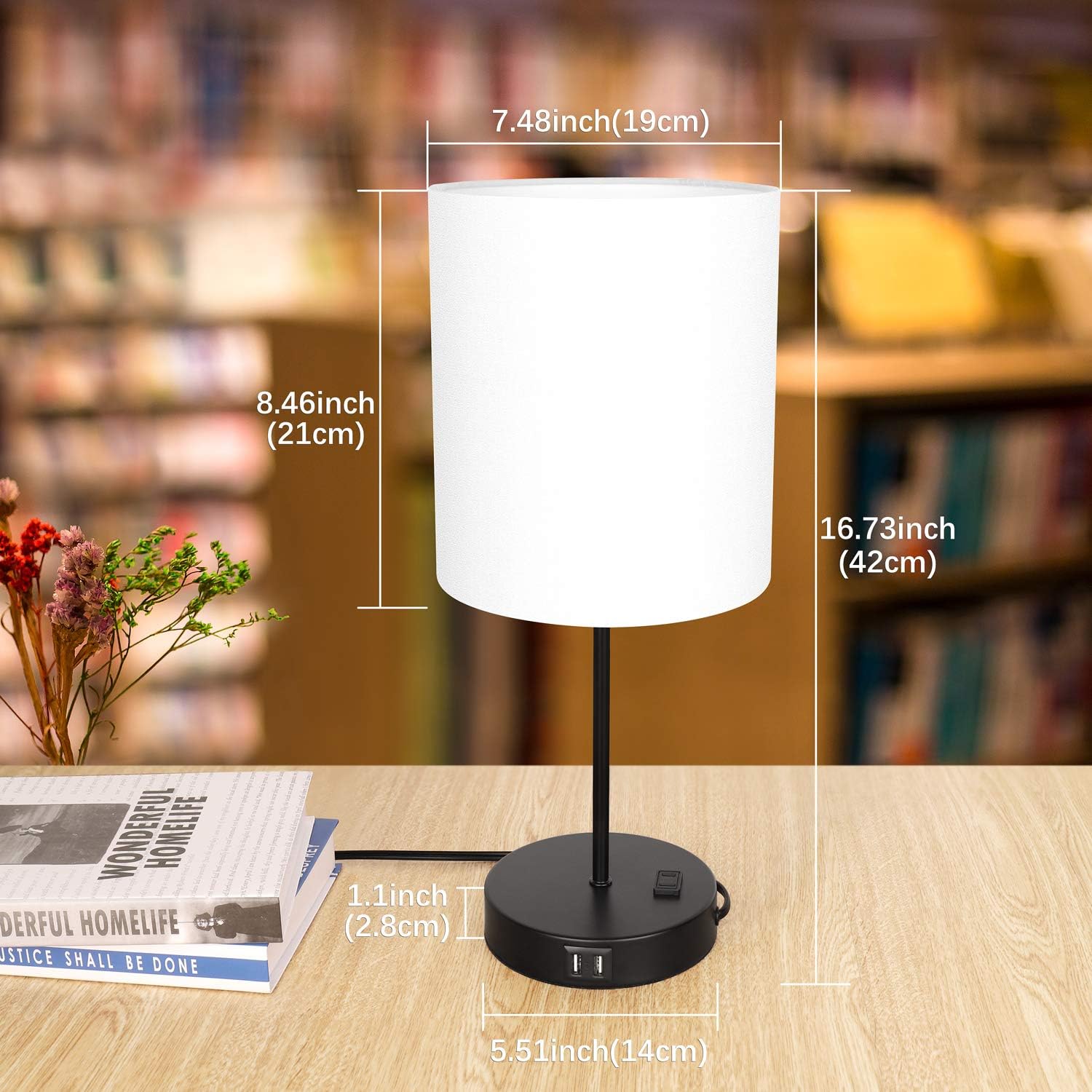 Touch Control Table Lamp, USB Touch Lamp with AC Outlet, 3 Way Dimmable Bedside Nightstand Lamp, LED Desk Lamp USB Reading Lamp Modern Lamp for Bedroom Living Room Office(Bulb Included): Home Improvement