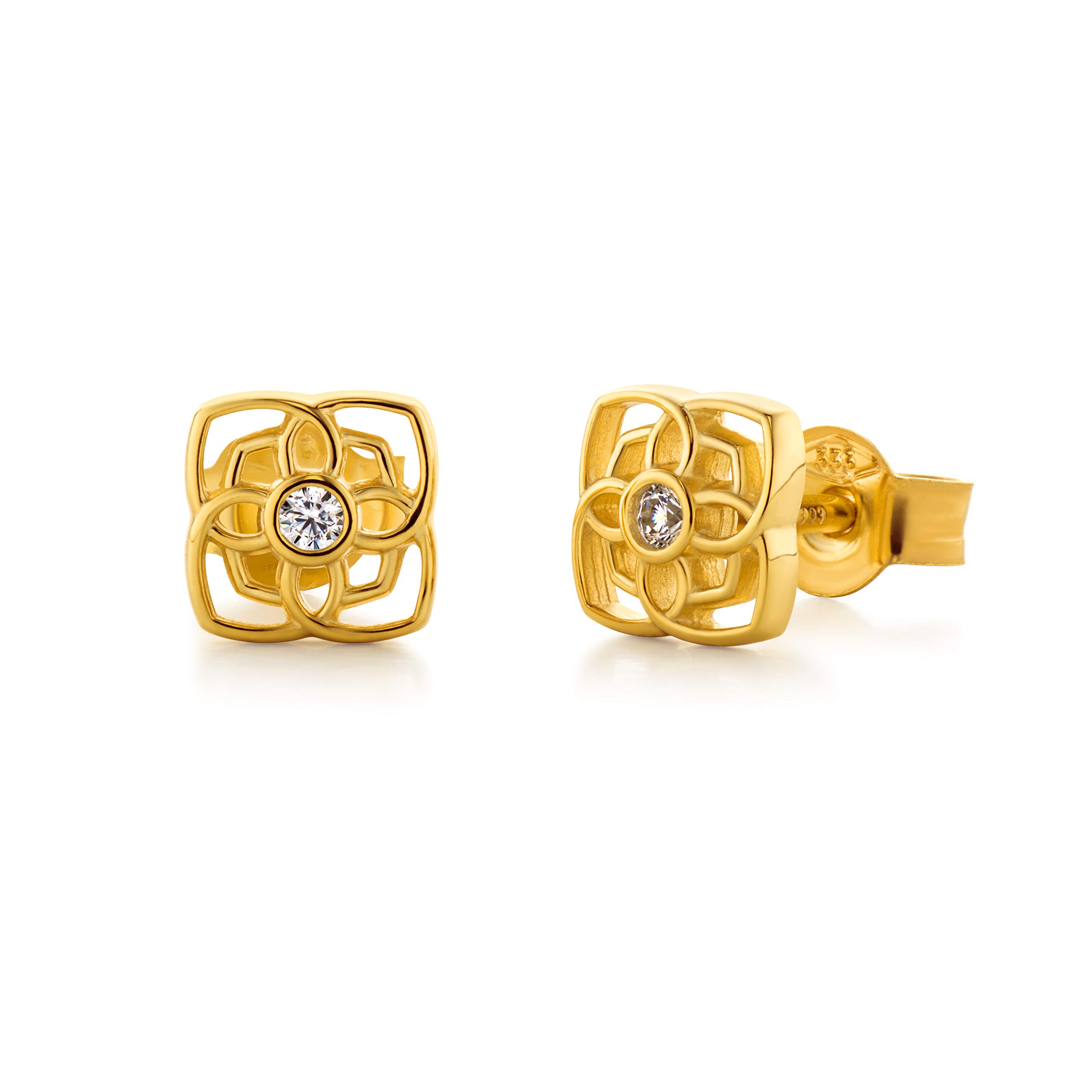 fish Gold Childrens Earrings With Floral Pattern And Crystals Crafted In The EU