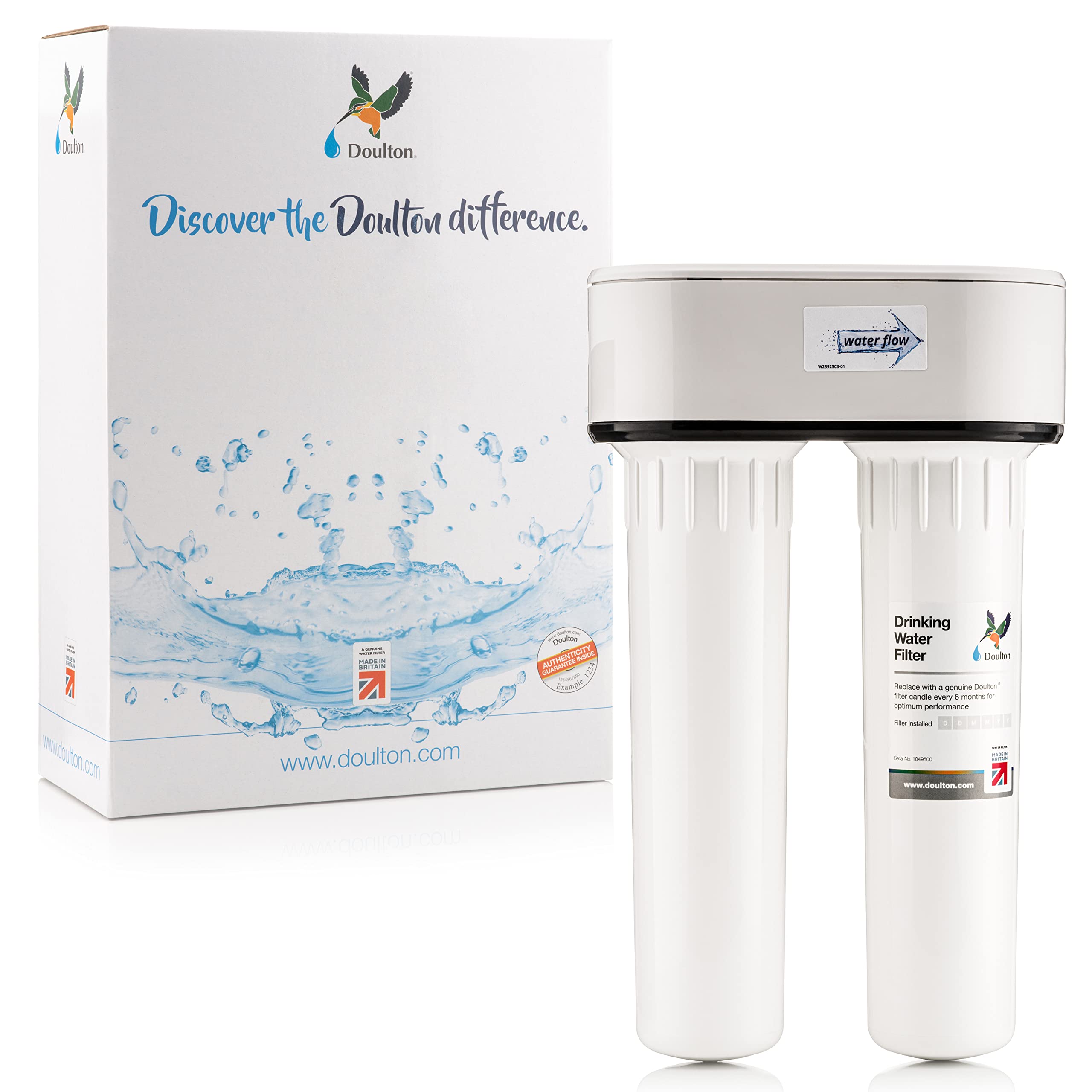 Doulton DUO under sink Drinking Water Filter Housing ¦ includes a Doulton CleanSoft Scale Reduction Filter and a Doulton UltraCarb Ceramic Filter Candle ¦ 3/8 inch John Guest push-fit inlet & outlet ¦ 10 inch ¦ BSP thread ¦ W9380020