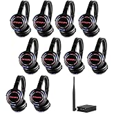 AYVVPII Rechargeable Wireless Silent Disco Headphones RF LED Flashing Light Headset 10pcs Headphones Bundle and 1 Transmitter 500m Distance