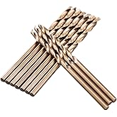 1/8" M35 Cobalt HSS Jobber Length Twist Drill Bit with Straight Shank,Heavy Duty, Pack of 10 PCS, Drilling for Cast Iron, Hea