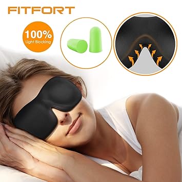 FITFORT Premium Schlafmaske 3D Schlafbrille - Augenmaske für Frauen & Herren Schlafen Bequem und Weich 100% Blackout und Vers