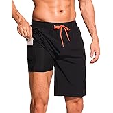 SILKWORLD Men's Swim Trunks with Compression Liner Quick Dry Bathing Suits 9 Inch Swimming Shorts with Cargo Pockets