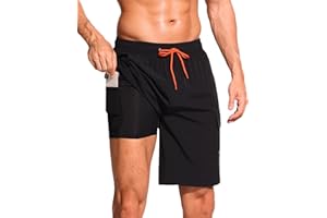 SILKWORLD Men's Swim Trunks with Compression Liner Quick Dry Bathing Suits 9 Inch Swimming Shorts with Cargo Pockets