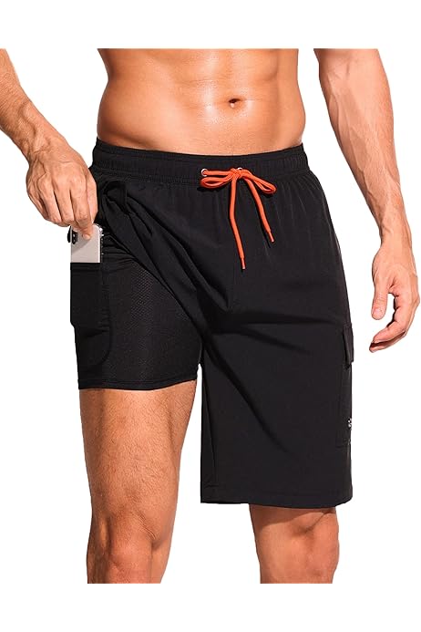 Mens Swim Trunks With Compression Liner American Flag Swim Trunks - Main Image