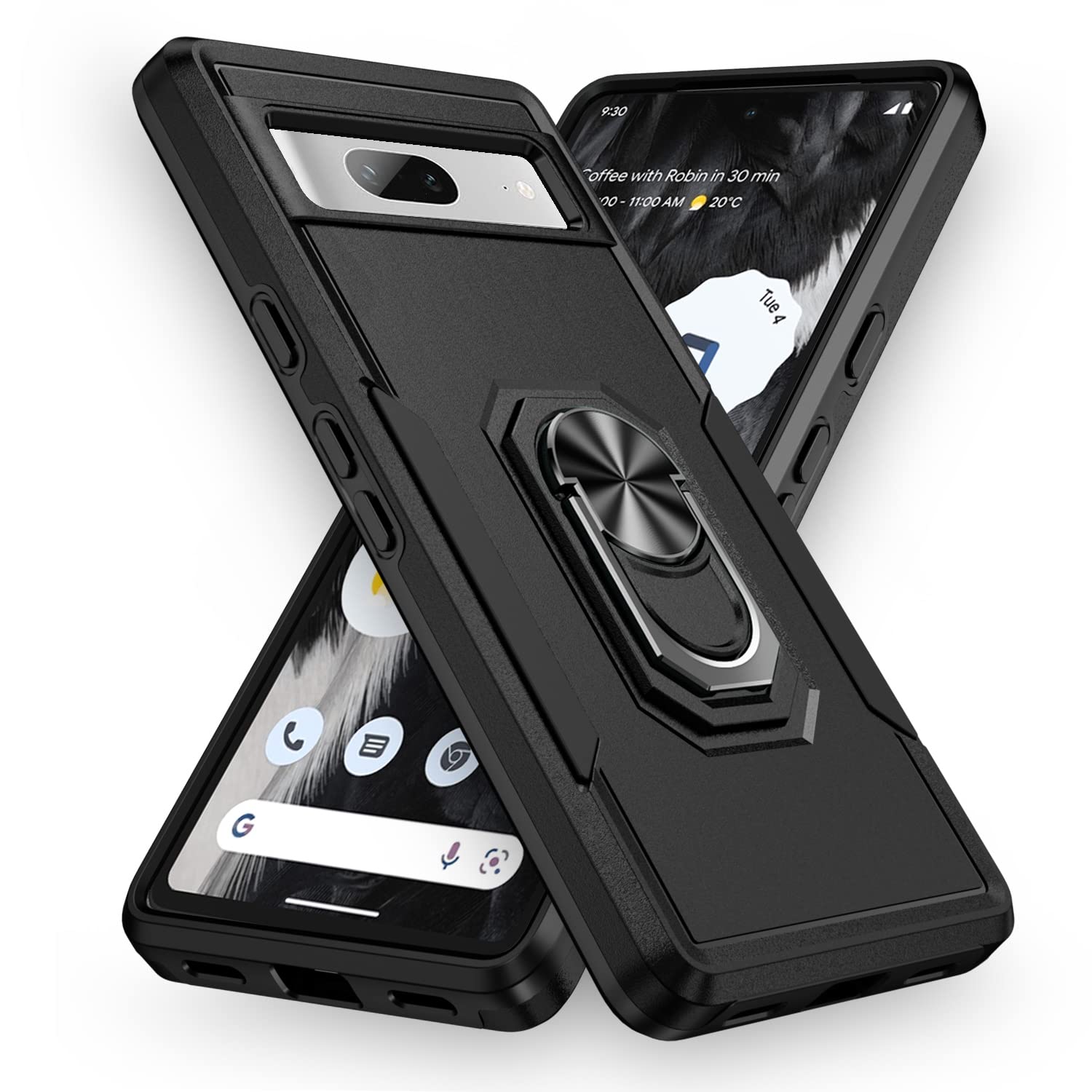 MILAN NICE Phone Case for Google Pixel 7A,Shockproof Cover with Ring Holder Upgrade Durable Soft TPU Protective 360 Degrees Rotation Ring Grip,Black