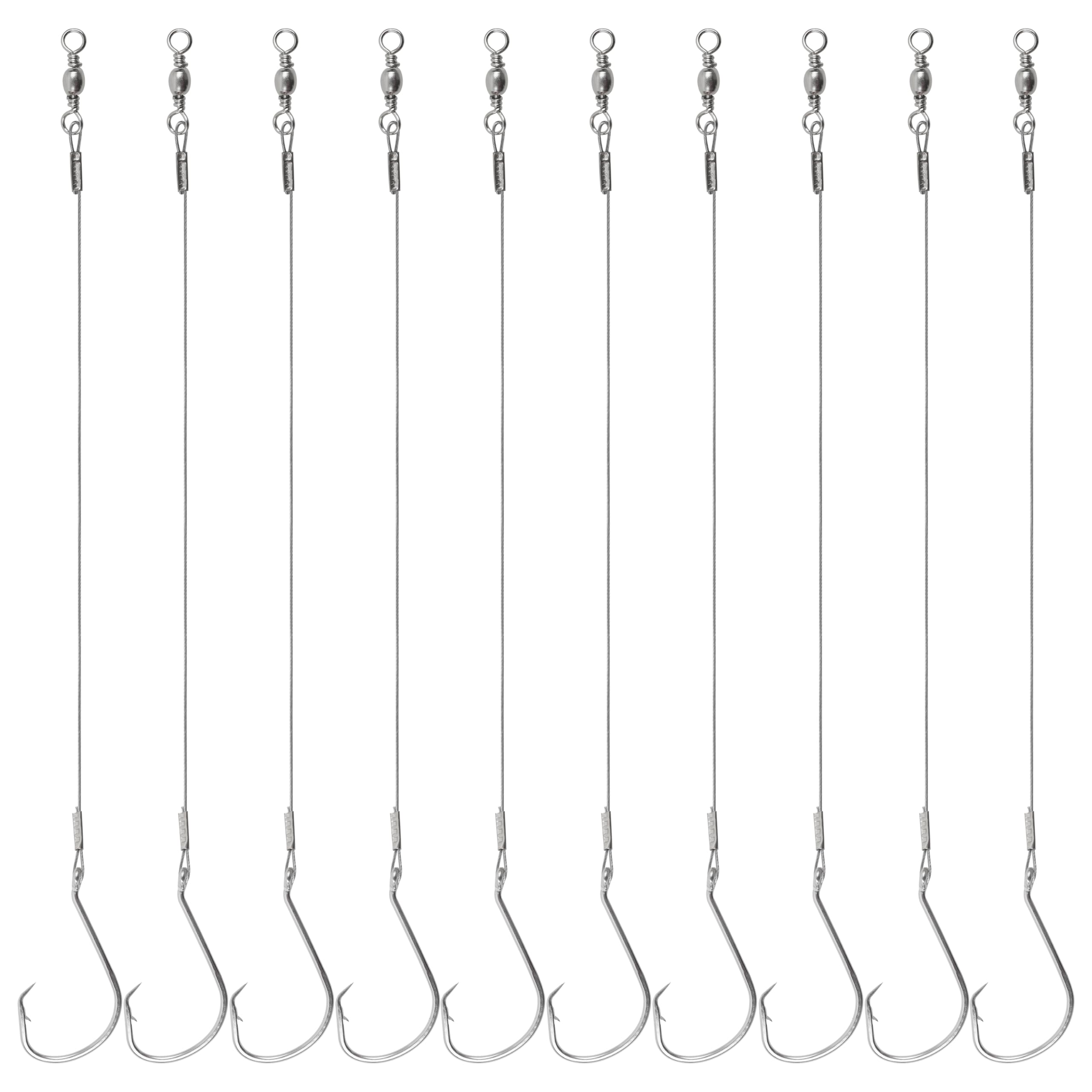 Circle Hook Rigs Saltwater Steel Leader Wire with Swivels Octopus Offset Hooks Leader Rigs 10pcs Heavy Duty Pre-Rigged Circle Hooks Wire Rig Surf Fishing Tackle for Catfish Bass