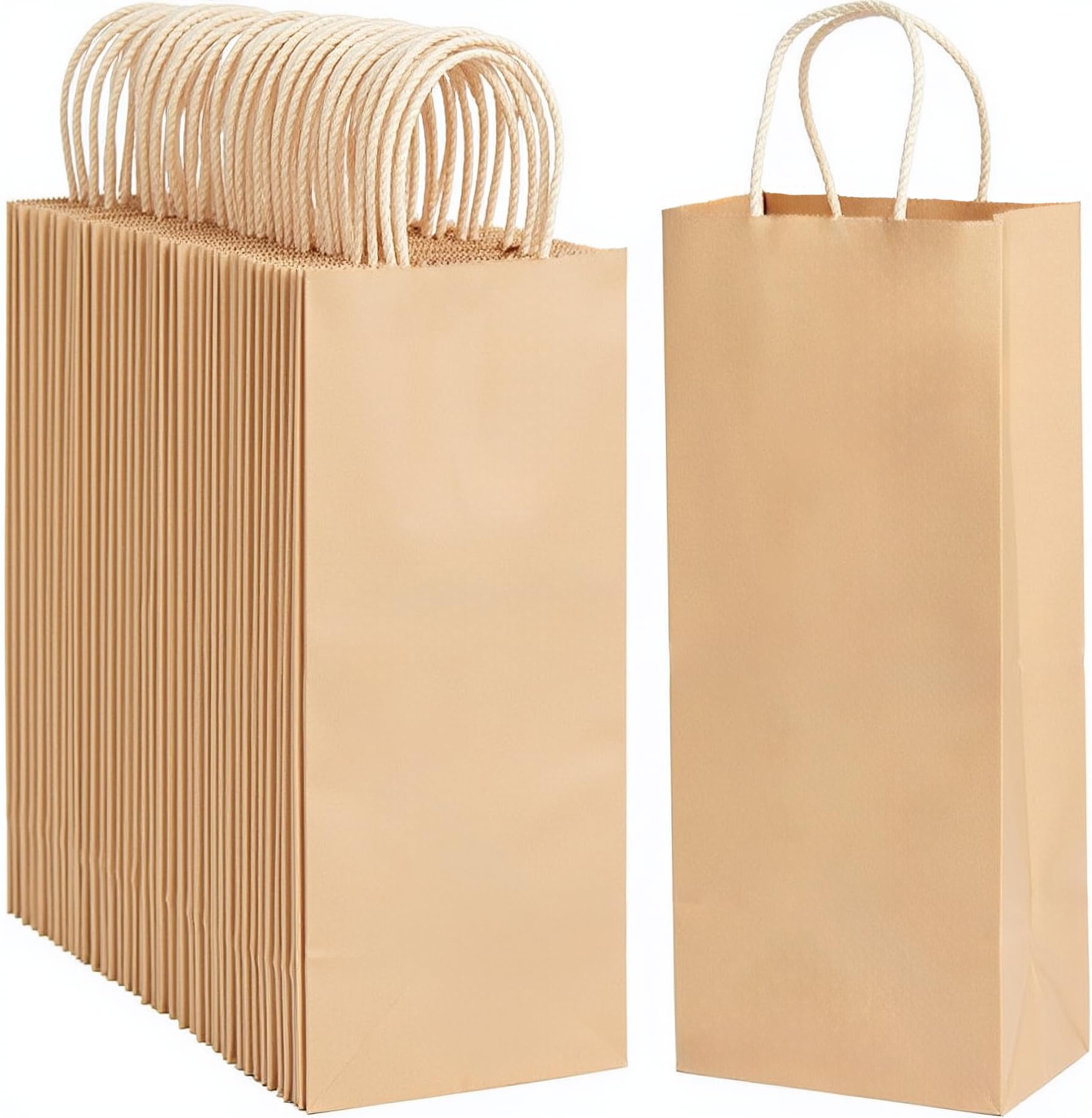 Photo 1 of excvalues Kraft Paper Wine Bags 5.6"x3.4"x13" 100Pcs Recyclable Bulk Brown Wine Bag Gift Tote Bottle Bag Retail Tumbler Bag With Handles for Business Gift Wrap Party(Brown)