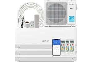 COSTWAY 30k Tri 3 Zone Mini Split Air Conditioner, 23 SEER2, 7k+9k+18k BTU, 208-230V, Wifi Enabled Multi Zones Mini Split AC 