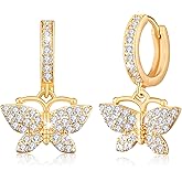 Richapex 18K Gold Earrings for Women Trendy, Butterfly Earring for Women Gold Hoop Earring, Gold Butterfly Earrings Hypoallergenic Stud