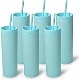 sweet grain Skinny Tumblers with Lids and Straws(6 Pack) - 16oz Matte Pastel Colored Skinny Acrylic Tumblers, Double Wall Plastic Tall Skinny Tumblers Bulk for Cold Hot Drinks - Sky Blue