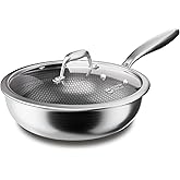 COOKER KING 11-Inch Wok with Lid, Hybrid Nonstick Wok Professional Grade, Stainless Steel Woks & Stir-Fry Pans, Stay-Cool Handle, Dishwasher & Oven-Safe,Compatible with All Cooktops