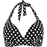 Women's Vintage 50s Halter Neck Tie Knot Back Soft Molded Padding Bikini Top Swimsuit Bathing Suit Tops Only