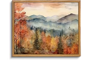 KBKBART Framed Vintage Wall Art for Living Room Bedroom Decor, Retro Autumn Watercolor Country Landscape Canvas Painting Farmhouse Wall Art, Rustic Fall Bathroom Wall Decor Vintage Room Decor(8"x10")